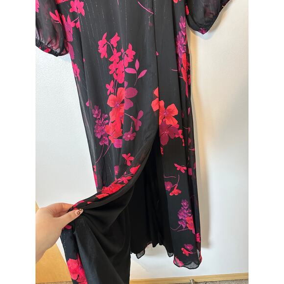 Rebecca B. Women’s Sz 12 3/4 Sheer Sleeve Floral Maxi Dress Black Red Formal - Picture 7 of 10